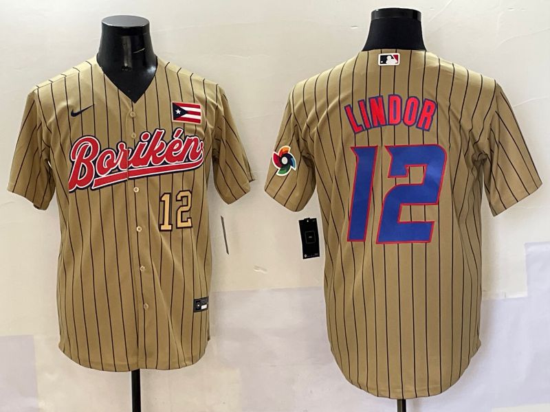 Men Puerto Rico #12 Lindor Brown Stripe Joint Name 2025 Nike MLB Jersey style 8->more jerseys->MLB Jersey